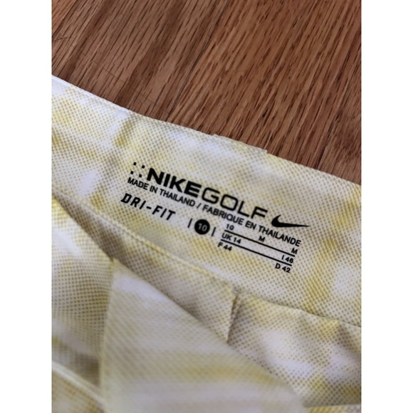 Nike Yellow White Belted Womens Golf Shorts 10  Checkered - Picture 2 of 7